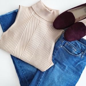 Tan Ribbed Classic Sleeveless Knitted Sweater Top